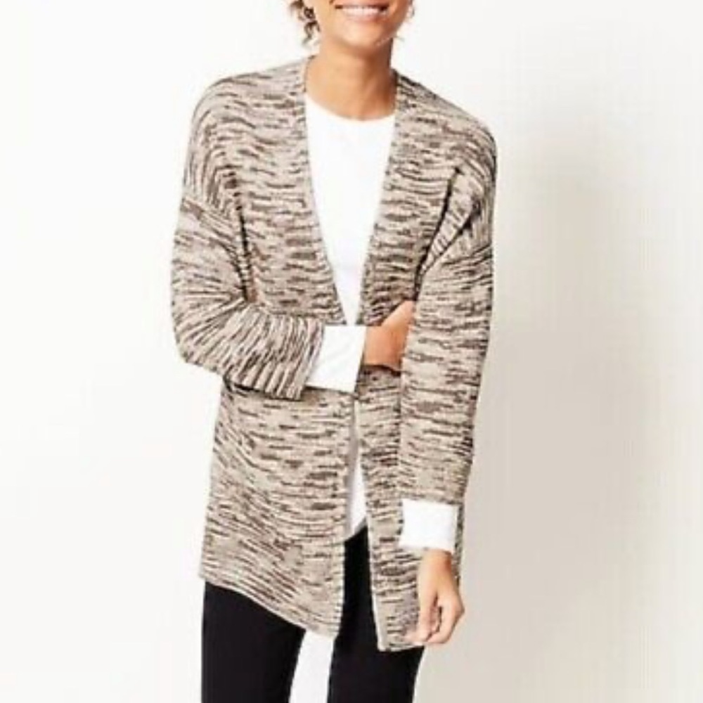 J Jill Pure Jill Mixed Stitch Marled Cotton Cardigan Open Front Size Small